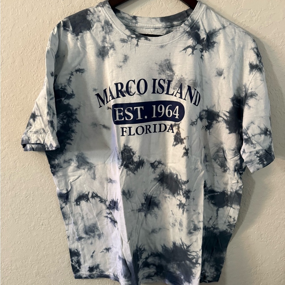 Marco Island Tie-Dye Short Sleeve Tee - White & Navy